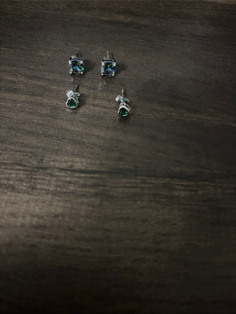 Silver Green and Mystic Stone Stud Earring Set